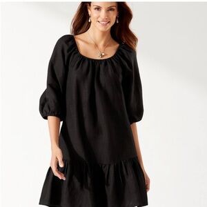 Tommy Bahama St Lucia Linen-blend off the shoulder dress, medium, Black